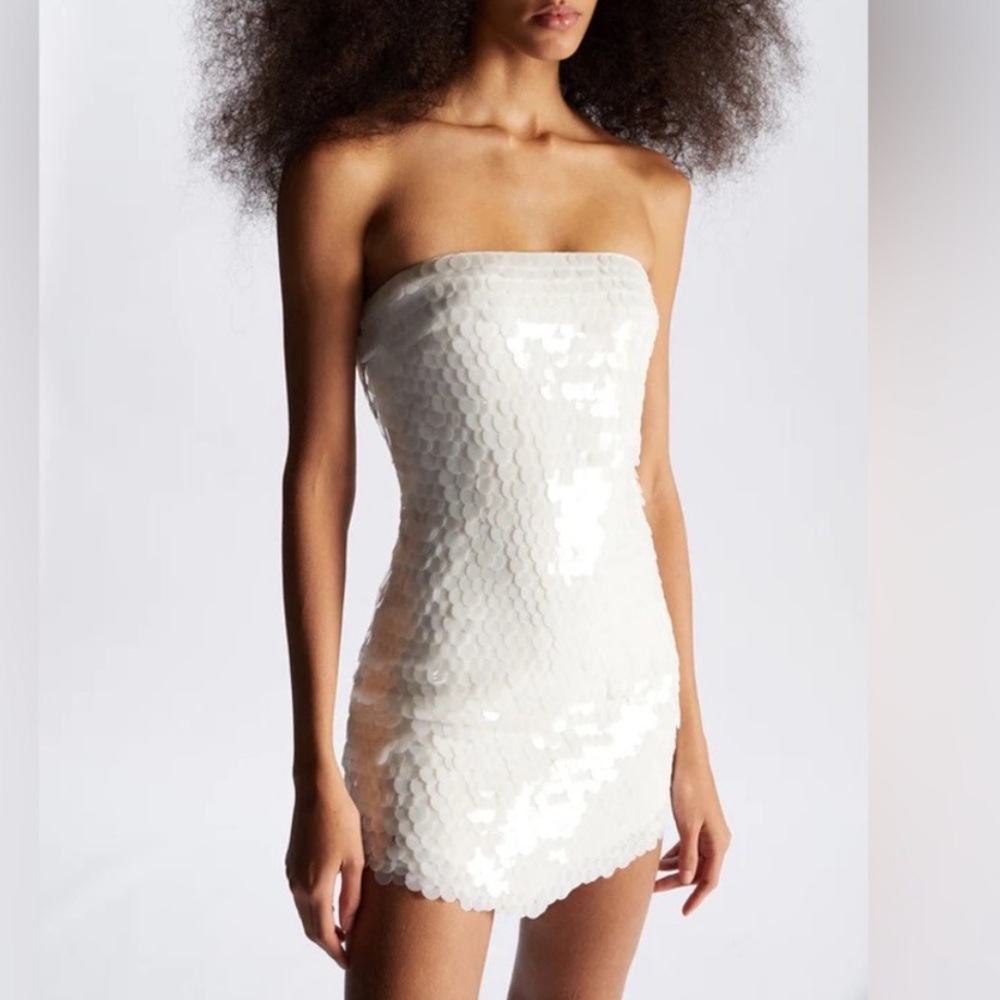 The New Arrivals by Ilkyaz Ozel Giza Mini Dress White Paillette FR 34 / US 2